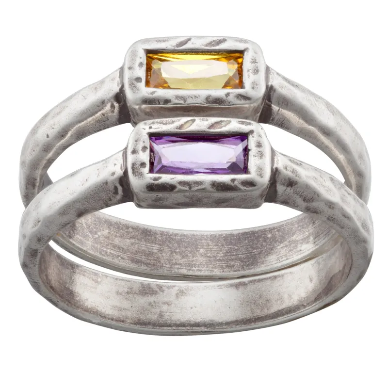 Sandra Magsamen Sterling Silver Baguette Stackable Ring Set sold by Limoges Jewelry