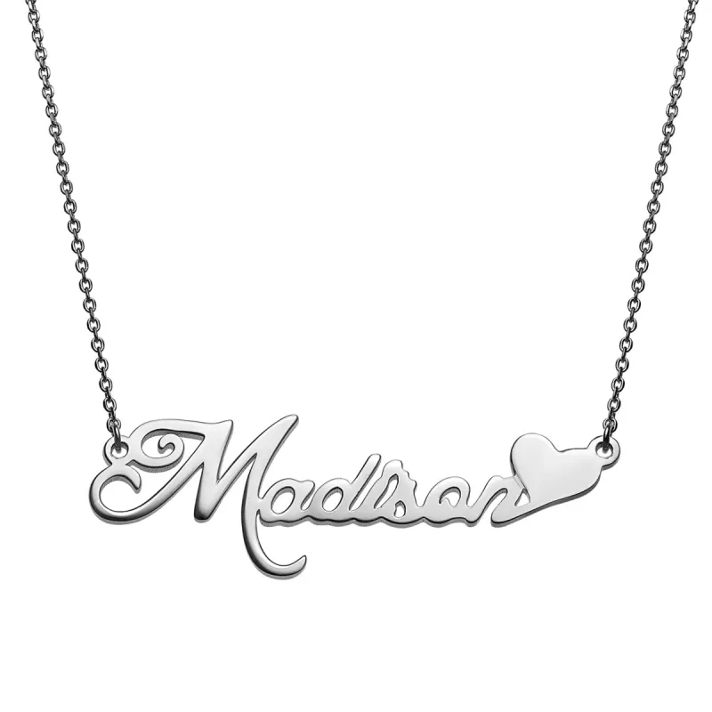 Script Name Plaque Necklace with Heart sold by Limoges Jewelry