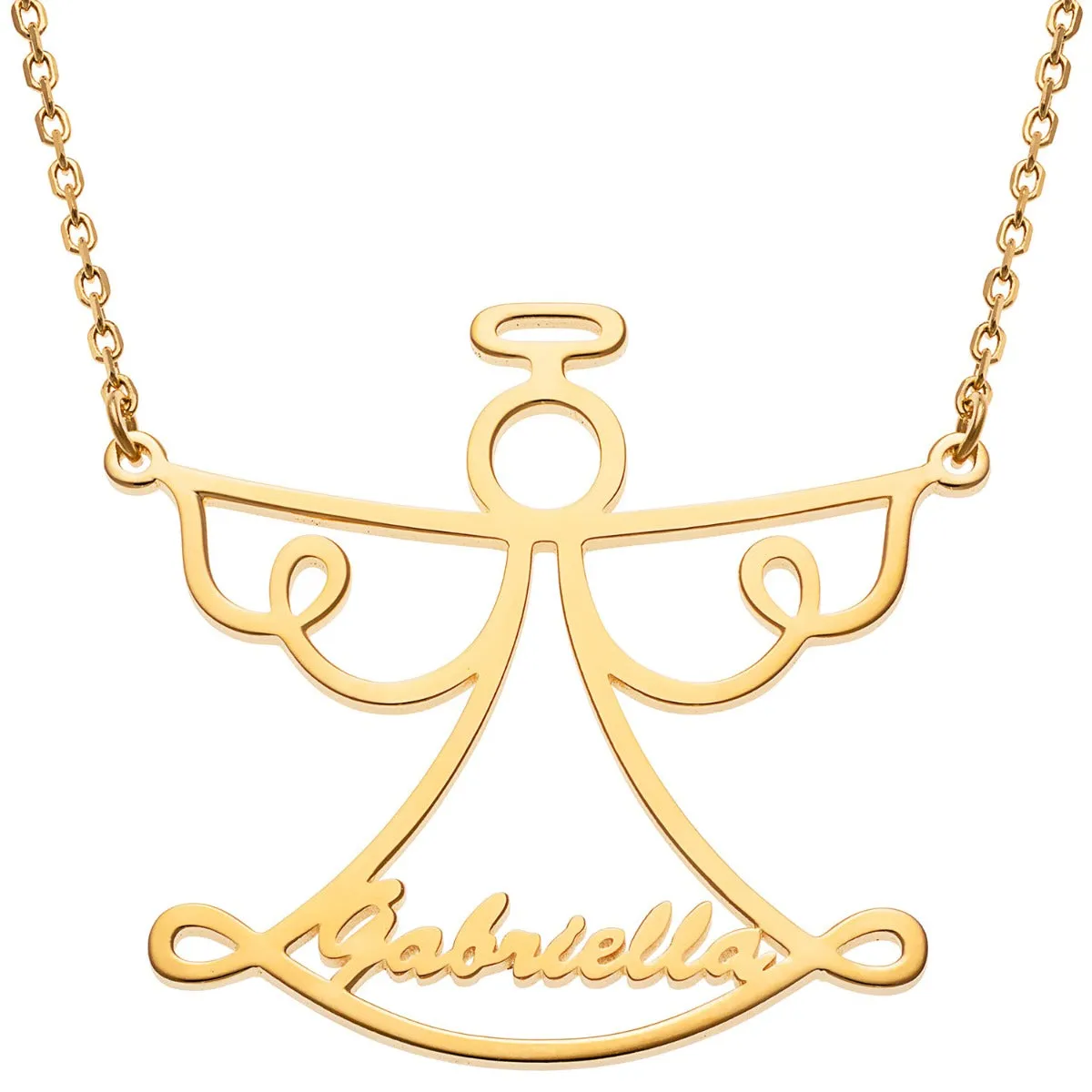 14K Gold Plated Script Name Open Angel Necklace sold by Limoges Jewelry