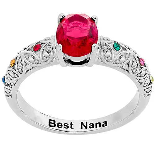 Silver Plated Fine Filigree Oval Family Birthstone Ring sold by Limoges Jewelry