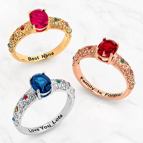 Silver Plated Fine Filigree Oval Family Birthstone Ring sold by Limoges Jewelry product image thumbnail 4