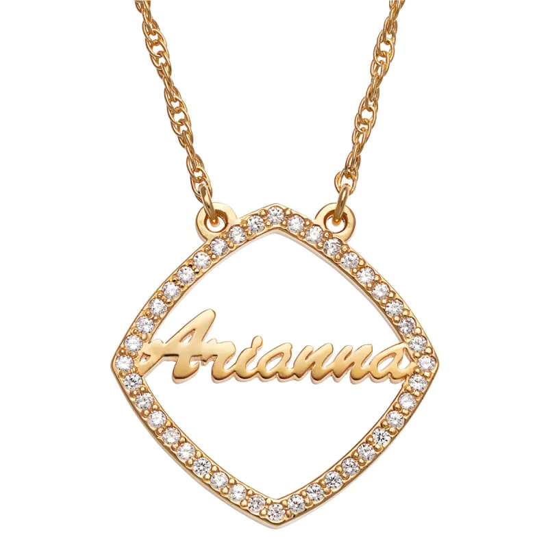 14K Gold over Sterling Name with CZ Surround Necklace sold by Limoges Jewelry