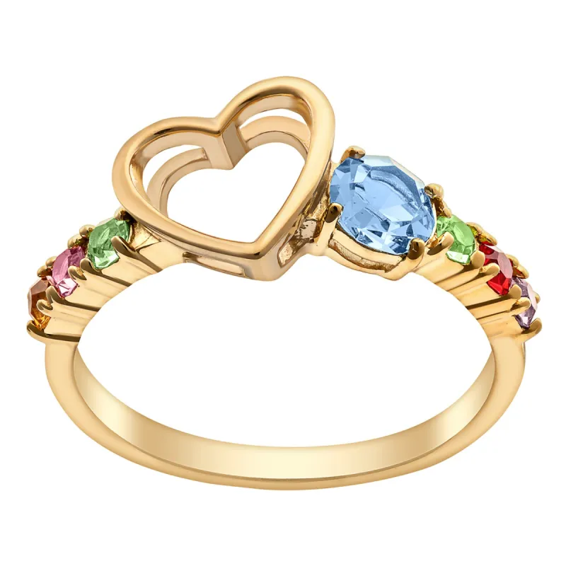14K Gold over Sterling Family Heart Birthstone Ring sold by Limoges Jewelry