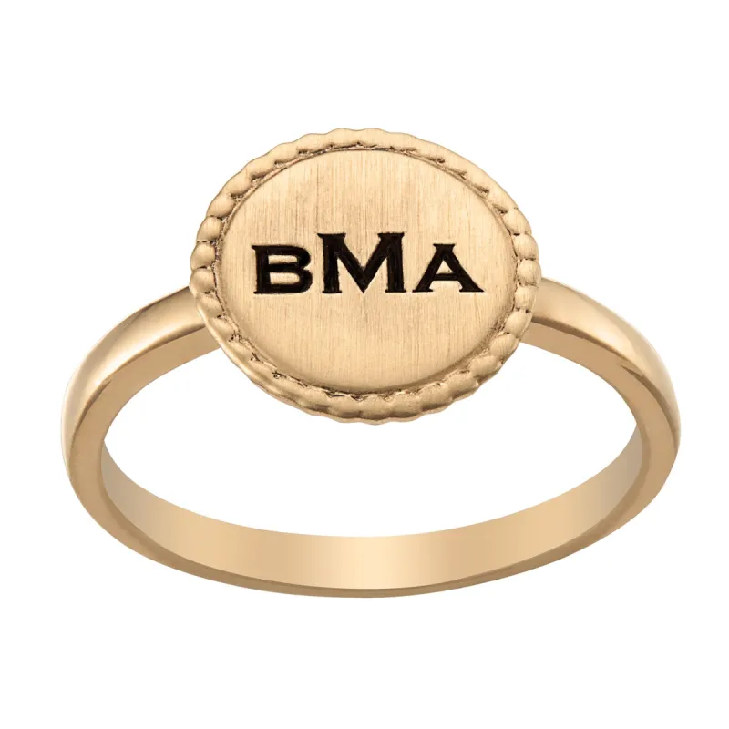 14K Gold over Sterling Monogram Round Brushed Center with Roped Ring sold by Limoges Jewelry