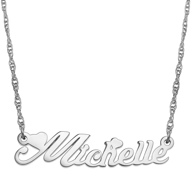 Sterling Silver Script Name with Hearts Necklace sold by Limoges Jewelry