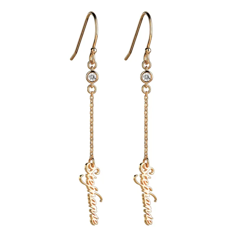 14K Gold over Sterling Name with Birthstone Dangle Earring sold by Limoges Jewelry