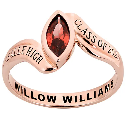 14K Rose Gold Plated Women's Bypass Marquise Birthstone Fashion Class Ring sold by Limoges Jewelry