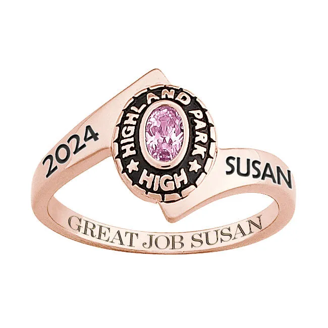 Ladies Rose Gold CELEBRIUM Traditional Oval Wrap Birthstone Class Ring sold by Limoges Jewelry