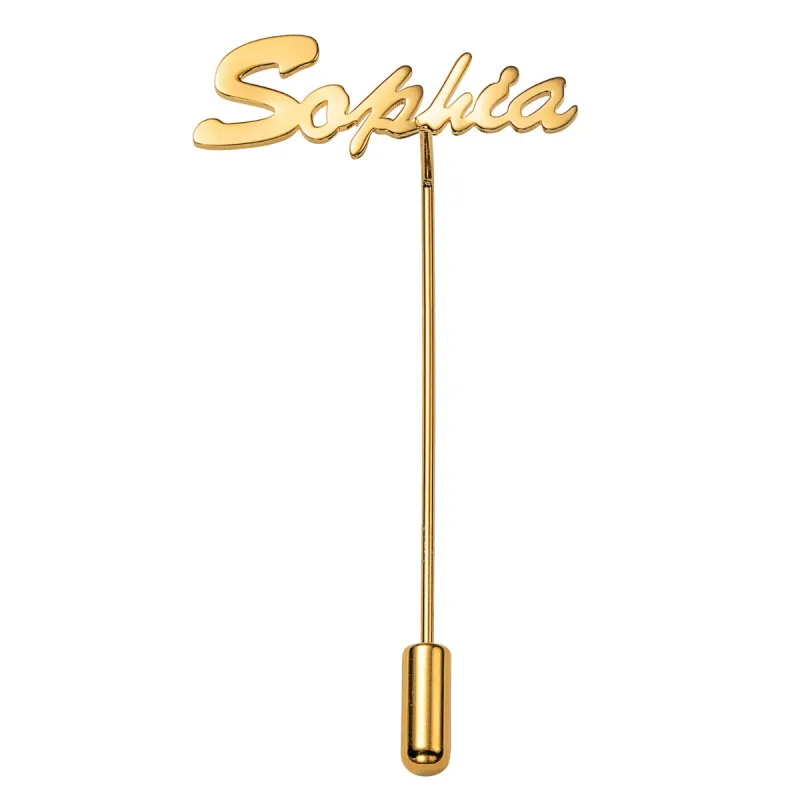 14K Gold Plated Script Name Pin sold by Limoges Jewelry