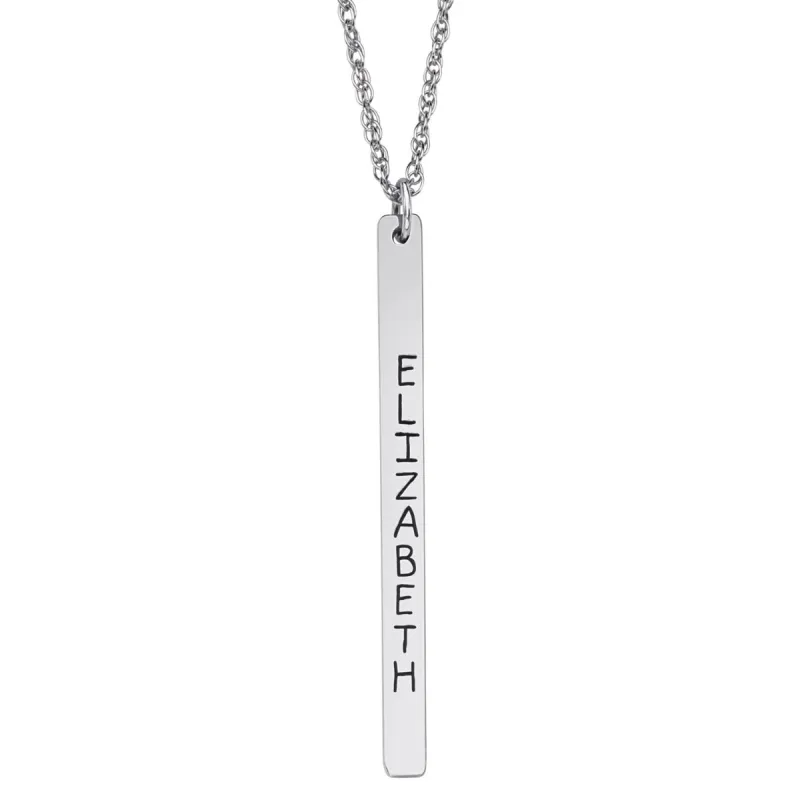 ELIZABETH EDMONDS 10K White Gold Vertical Long Bar Name Pendant sold by Limoges Jewelry