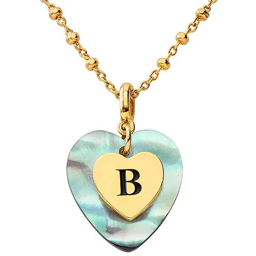 Abalone Pearl Heart Initial Necklace sold by Limoges Jewelry product image thumbnail 4