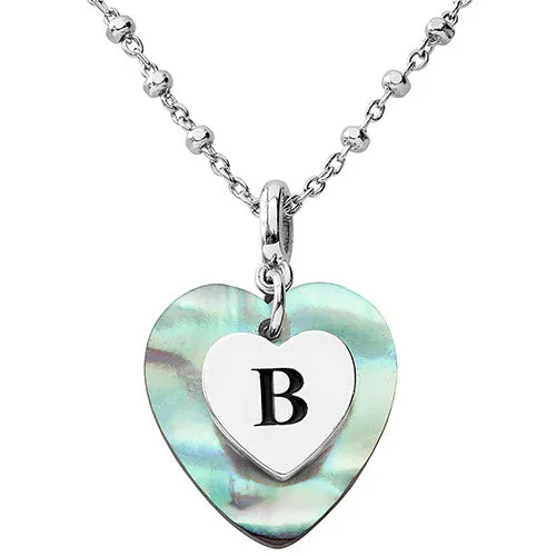 Abalone Pearl Heart Initial Necklace sold by Limoges Jewelry product image thumbnail 2
