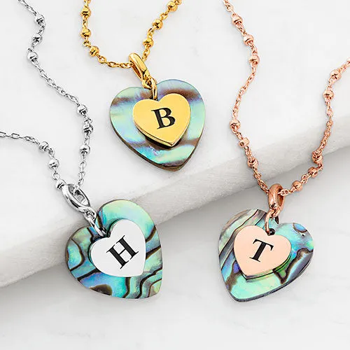 Abalone Pearl Heart Initial Necklace sold by Limoges Jewelry