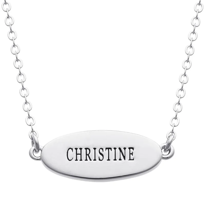 Silver Plated Engraved Name Oval Plaque Necklace sold by Limoges Jewelry