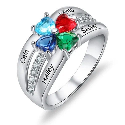 Sterling Silver Heart Birthstone with CZ Accent Family Name Ring sold by Limoges Jewelry product image thumbnail 2