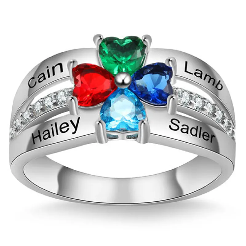 Sterling Silver Heart Birthstone with CZ Accent Family Name Ring sold by Limoges Jewelry