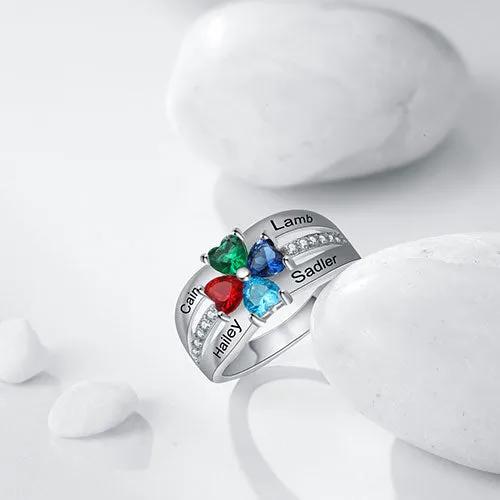 Sterling Silver Heart Birthstone with CZ Accent Family Name Ring sold by Limoges Jewelry product image thumbnail 3