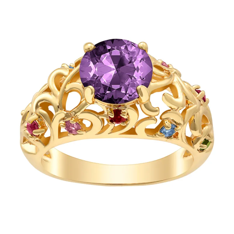 14K Gold over Sterling Mother's Round Family Birthstone Filigree Ring sold by Limoges Jewelry