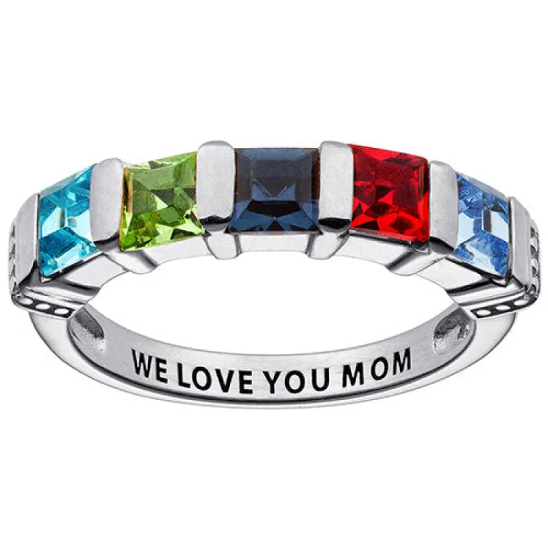10K White Gold Square Family Birthstone Ring - 5 Stones sold by Limoges Jewelry