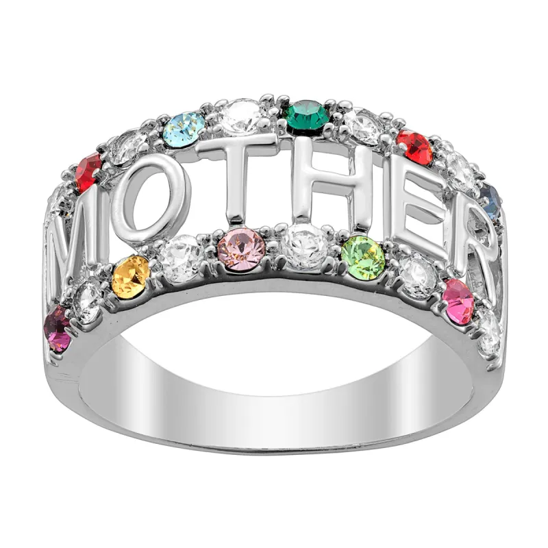 Sterling Silver Mother CZ Family Birthstone Ring sold by Limoges Jewelry