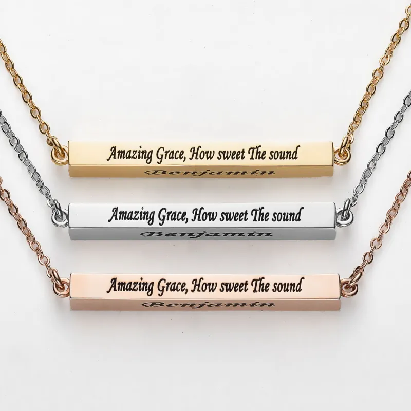Horizontal 4-sided Bar 'Amazing Grace' Engraved Necklace sold by Limoges Jewelry