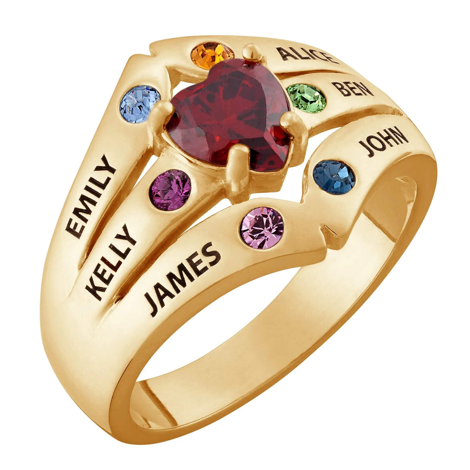 14K Gold over Sterling Mother's Heart Birthstone Family Name Ring sold by Limoges Jewelry product image thumbnail 2