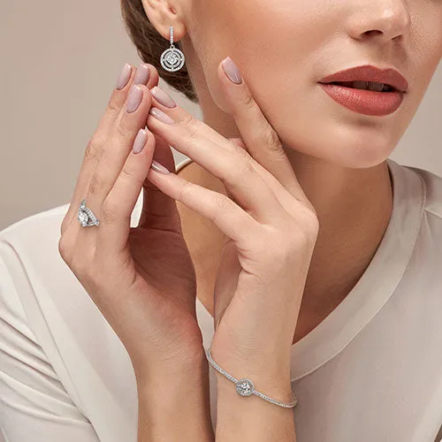 Silvertone CZ Dangle Earrings, Ring, and Cuff Bracelet Set sold by Limoges Jewelry product image thumbnail 2