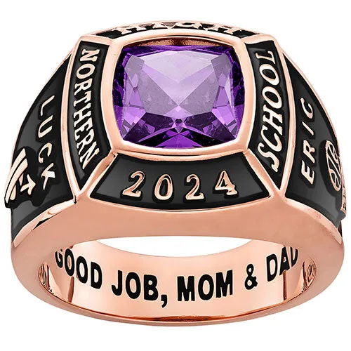 Men's 14K Rose Gold Plated Traditional Square Birthstone Class Ring sold by Limoges Jewelry