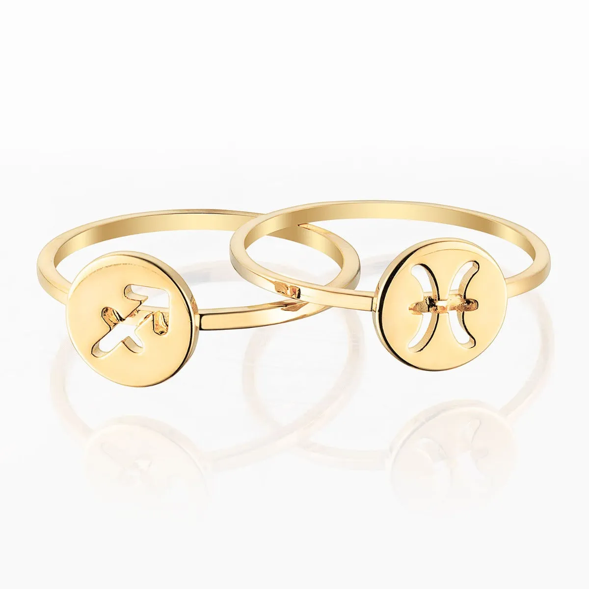 14K Gold over Sterling Cutout Disc Zodiac Stack Ring Set of 2 sold by Limoges Jewelry product image thumbnail 3