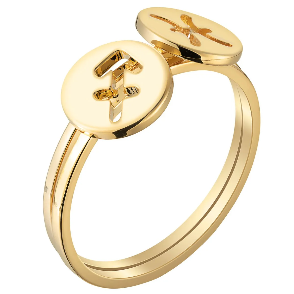 14K Gold over Sterling Cutout Disc Zodiac Stack Ring Set of 2 sold by Limoges Jewelry product image thumbnail 2