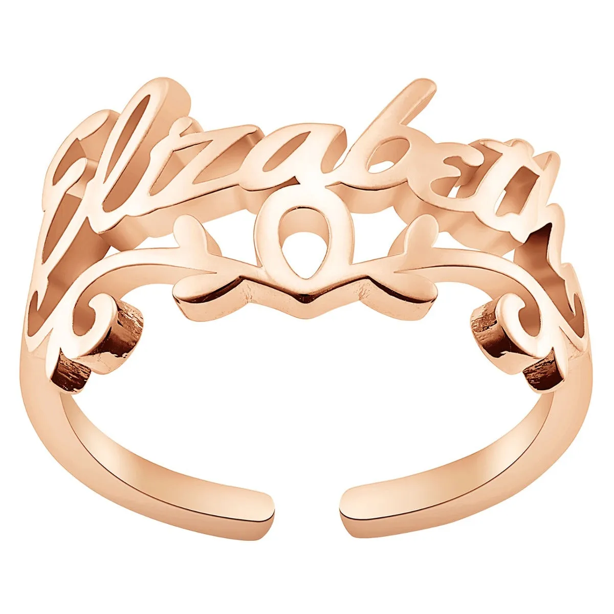 14K Rose Gold Plated Script Name with Scroll Ring sold by Limoges Jewelry