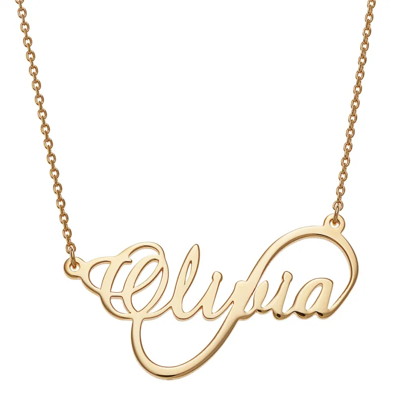 14K Gold Plated Script Name Infinity Necklace sold by Limoges Jewelry