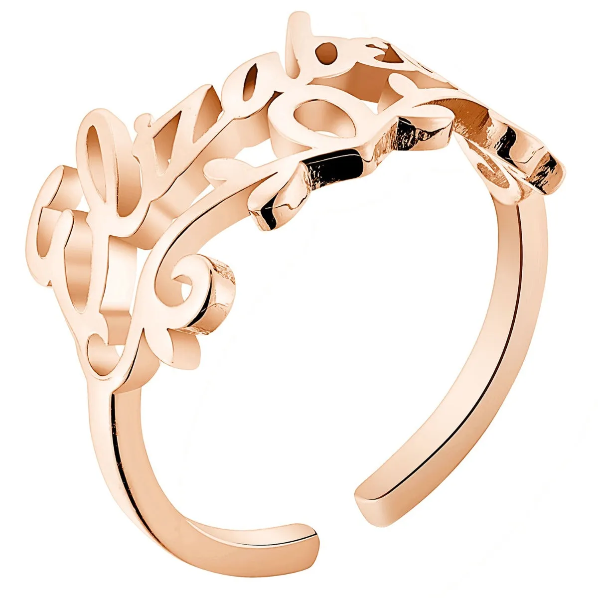 14K Rose Gold Plated Script Name with Scroll Ring sold by Limoges Jewelry product image thumbnail 2