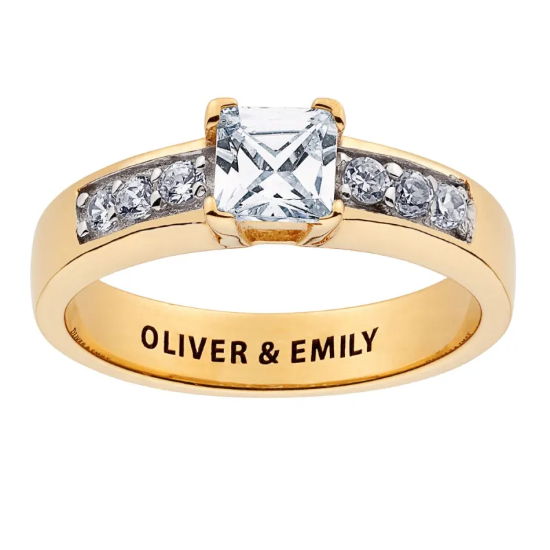 14K Gold over Sterling Square CZ Engraved Wedding Ring sold by Limoges Jewelry