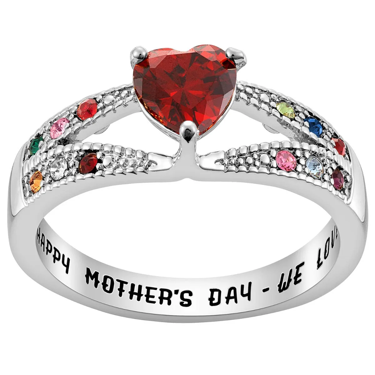 Silver Plated Mother/ Grandmother's Heart Family Birthstone Ring sold by Limoges Jewelry