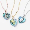 Script Initial Abalone Heart Pendant Necklace sold by Limoges Jewelry