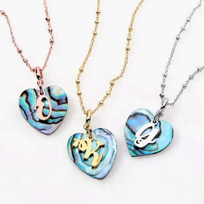 Script Initial Abalone Heart Pendant Necklace sold by Limoges Jewelry