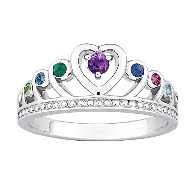 Sterling Silver Mother's Birthstone Crown Ring sold by Limoges Jewelry