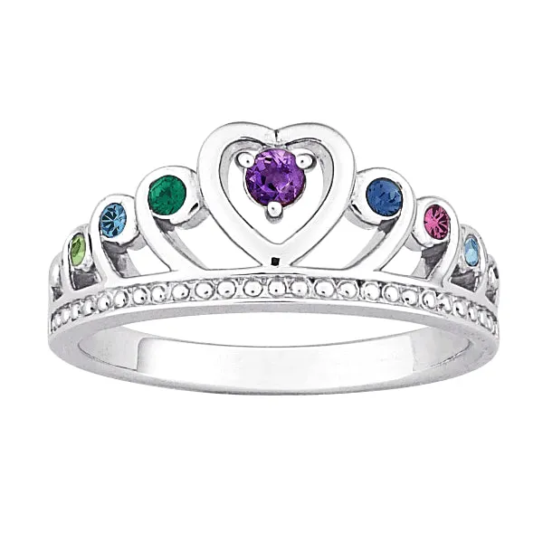 Sterling Silver Mother's Birthstone Crown Ring sold by Limoges Jewelry