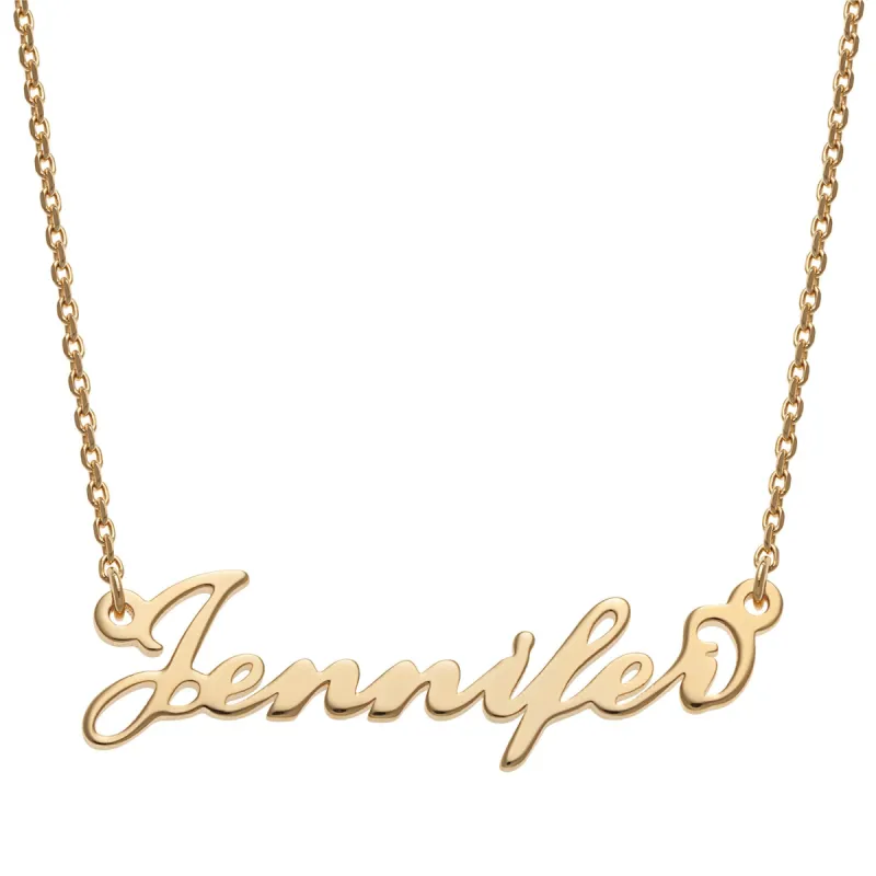 14K Gold over Sterling Petite Silver Script Name Necklace sold by Limoges Jewelry
