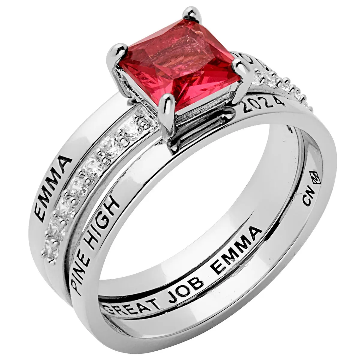 Ladies' Silver Plated Class Ring with Jacket and CZ Accents sold by Limoges Jewelry product image thumbnail 2