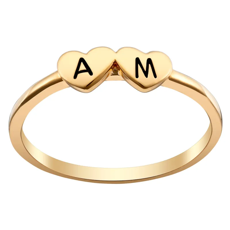 14K Gold over Sterling Engraved Initials Double Heart Ring sold by Limoges Jewelry