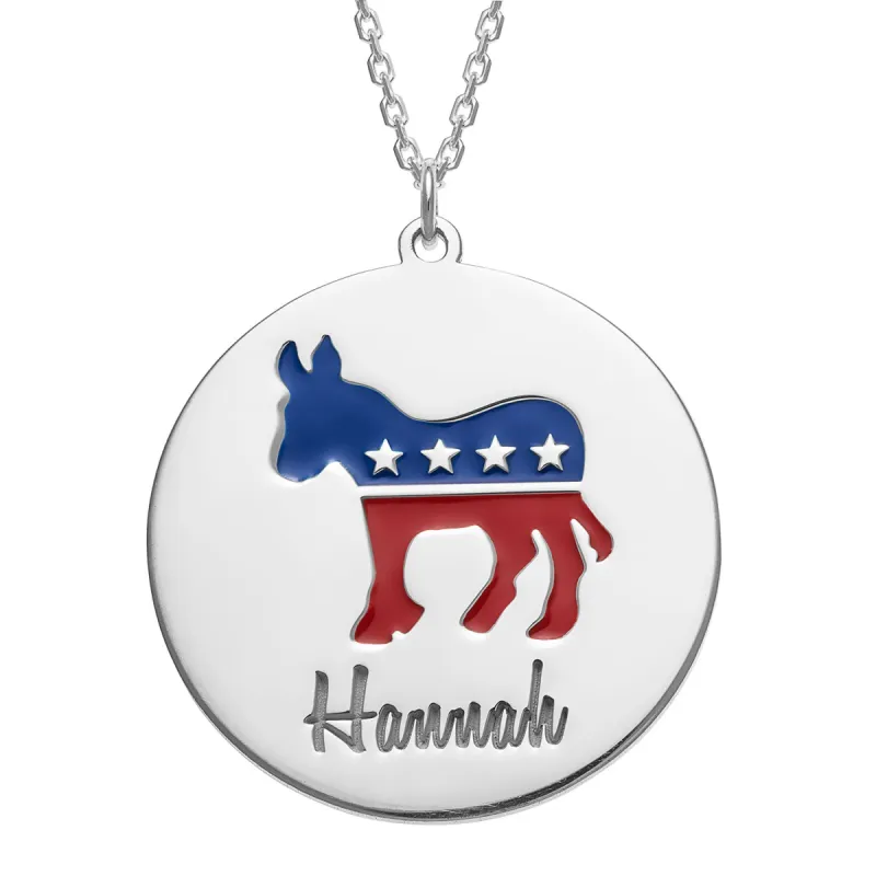Patriotic Name with Enamel Donkey Necklace sold by Limoges Jewelry
