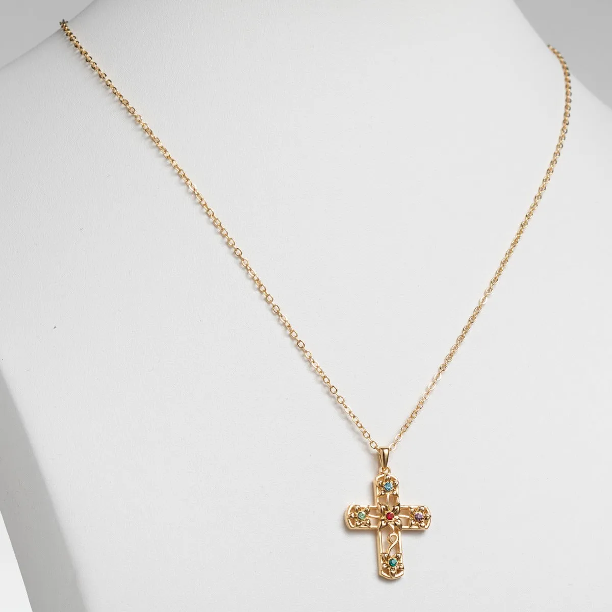 14K Gold Plated Flower Cross Birthstone Pendant sold by Limoges Jewelry product image thumbnail 2