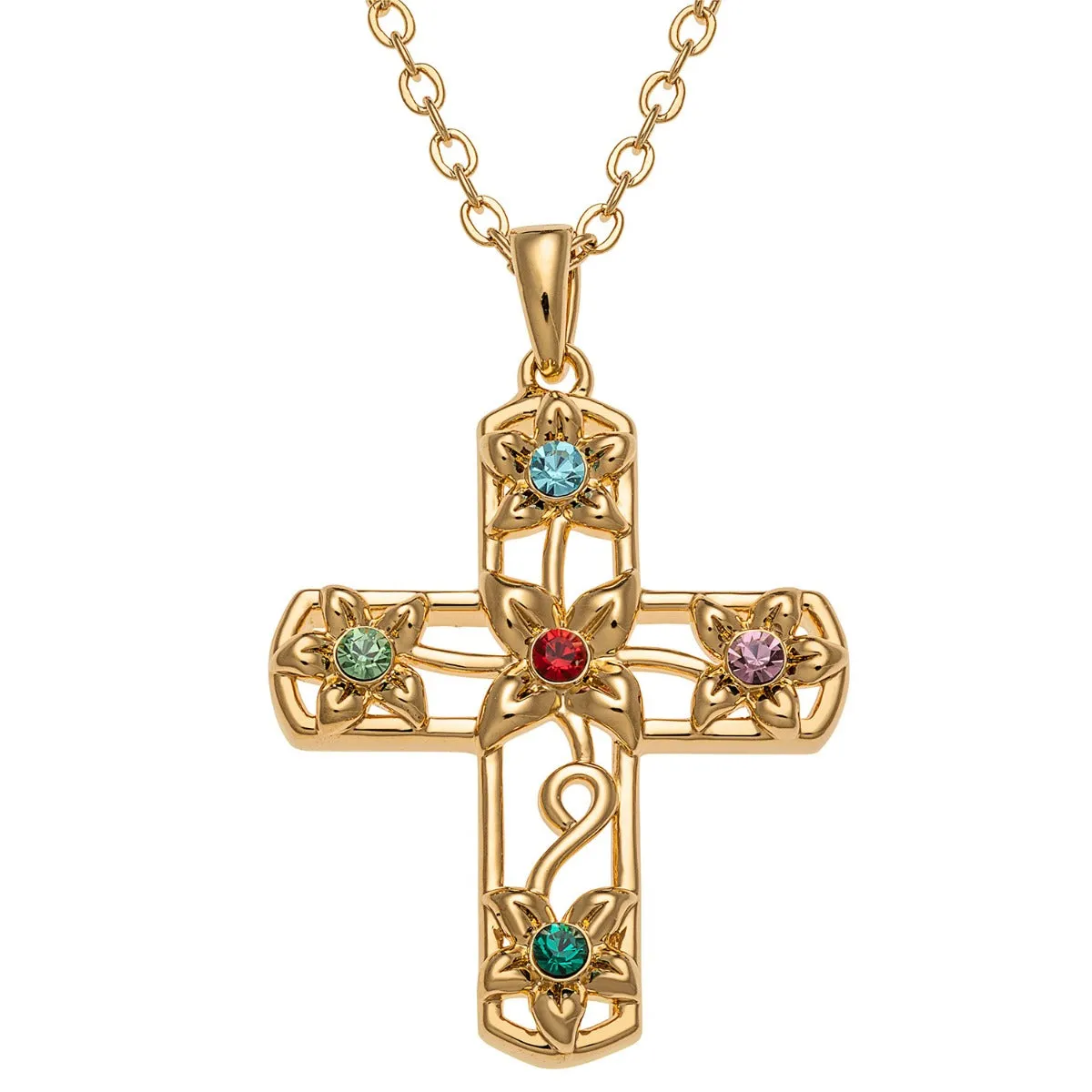 14K Gold Plated Flower Cross Birthstone Pendant sold by Limoges Jewelry