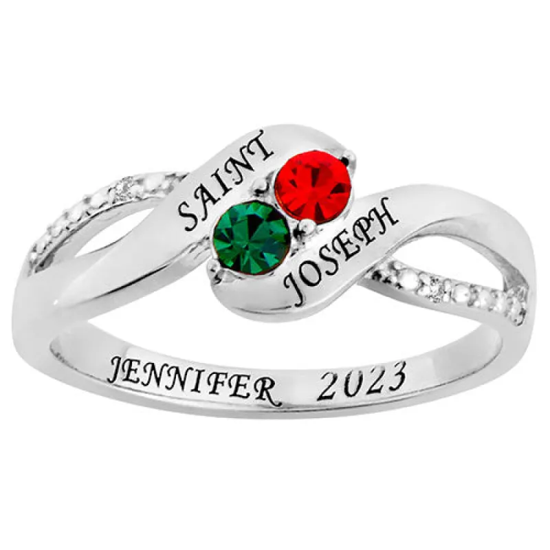 Silver Plated Birthstone Bypass Diamond Accent Class Ring sold by Limoges Jewelry
