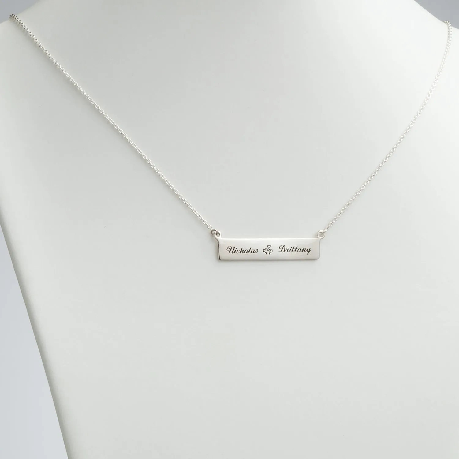Sterling Silver Couple's Name Bar with Hearts Necklace sold by Limoges Jewelry product image thumbnail 2