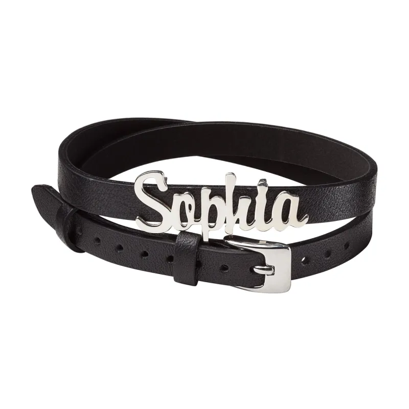 Sterling Silver Script Name Leather Wrap Bracelet and Choker sold by Limoges Jewelry