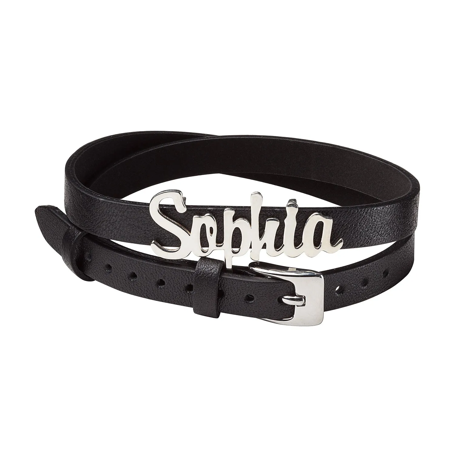 Sterling Silver Script Name Leather Wrap Bracelet and Choker sold by Limoges Jewelry