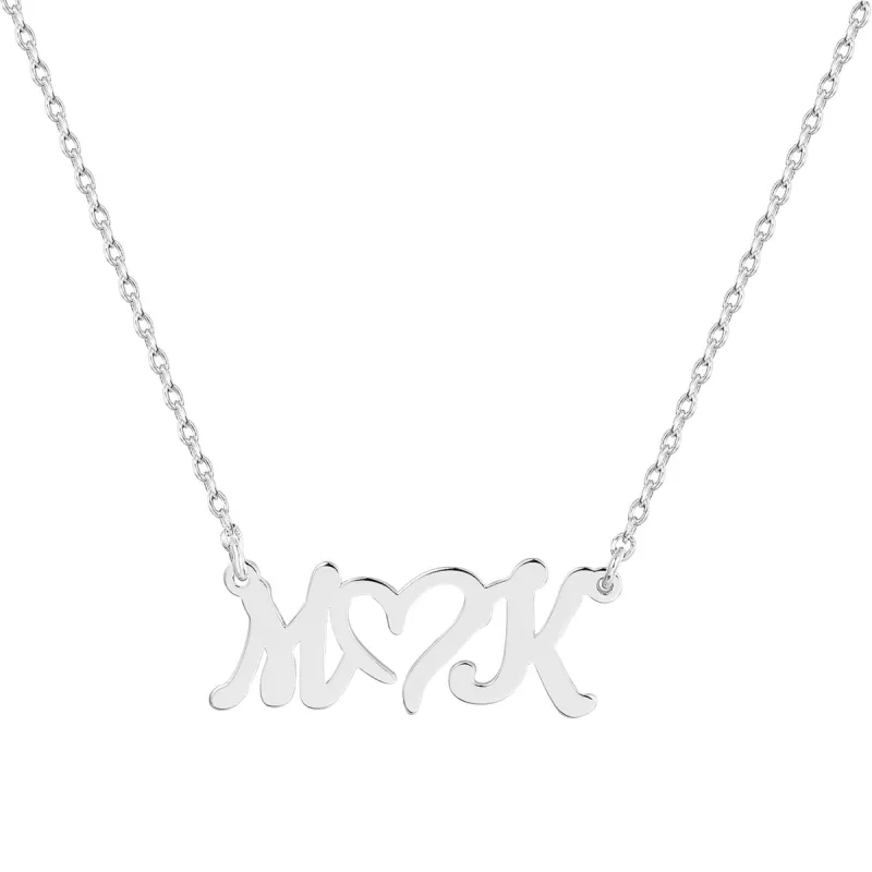 Sterling Silver Double Initials with Heart Pendant Necklace sold by Limoges Jewelry